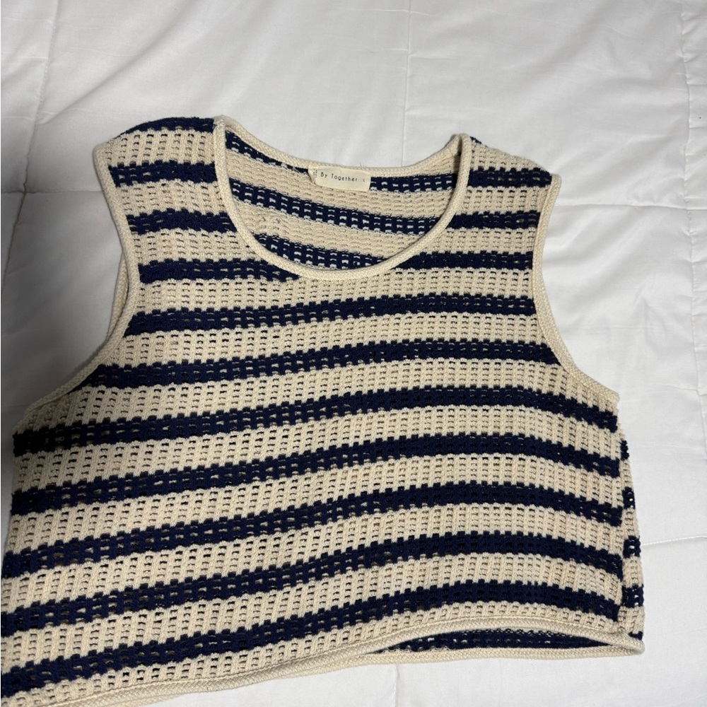 Striped Crochet Blue and Beige Crop Top